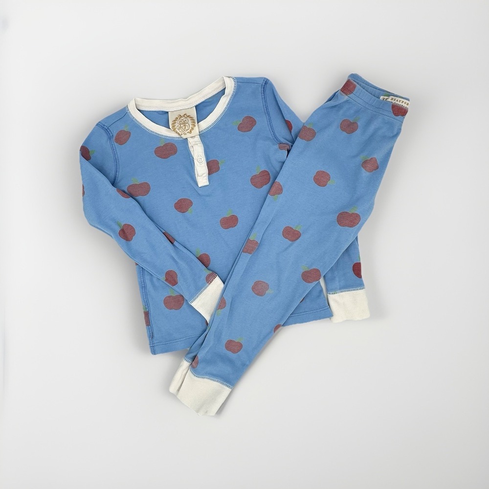 The Beaufort Bonnet Company Pajamas 4T 2 Pc Set Blue Apples Henley Top